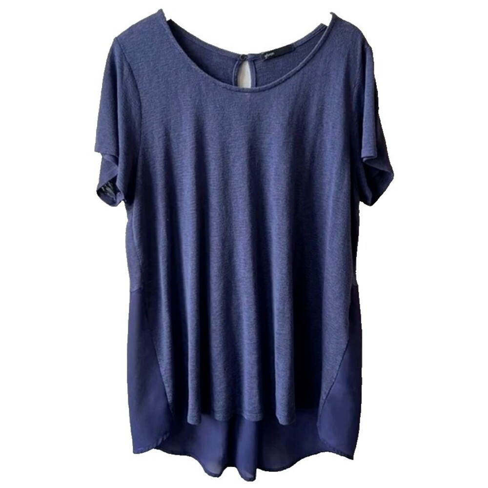 Gibson‎ - Women's Top 2X Periwinkle Blue Slub Knit Peplum Back Short Sleeve